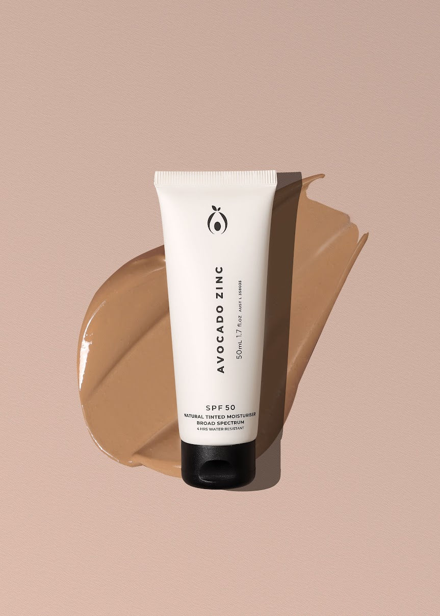 Avocado Zinc SPF 50 natural tinted moisturiser sunscreen dark