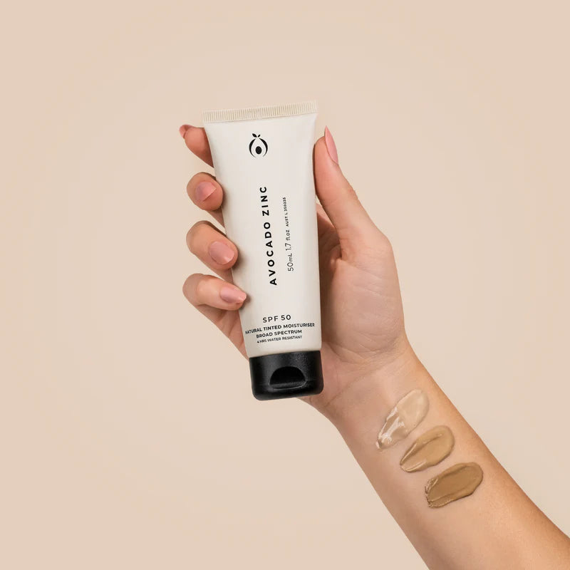 Avocado Zinc SPF 50 natural tinted moisturiser sunscreen light