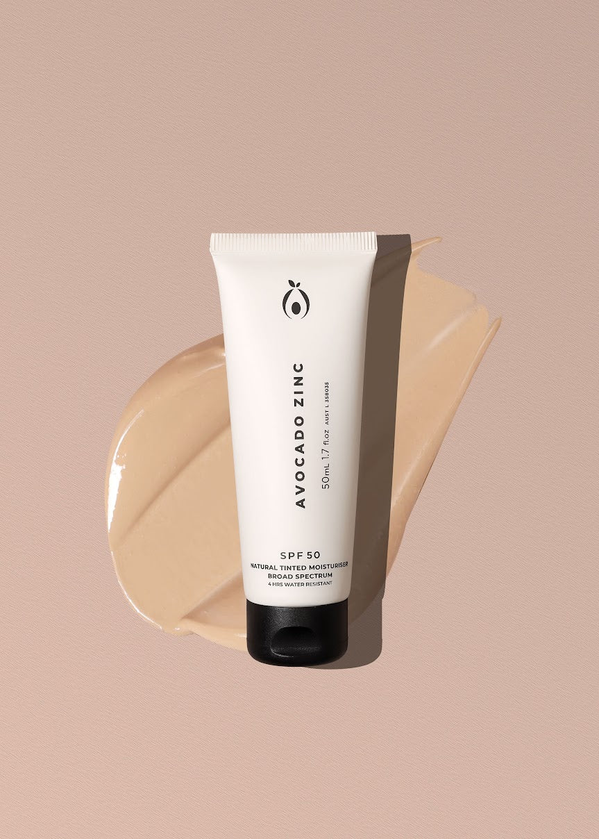 Avocado Zinc SPF 50 natural tinted moisturiser sunscreen light